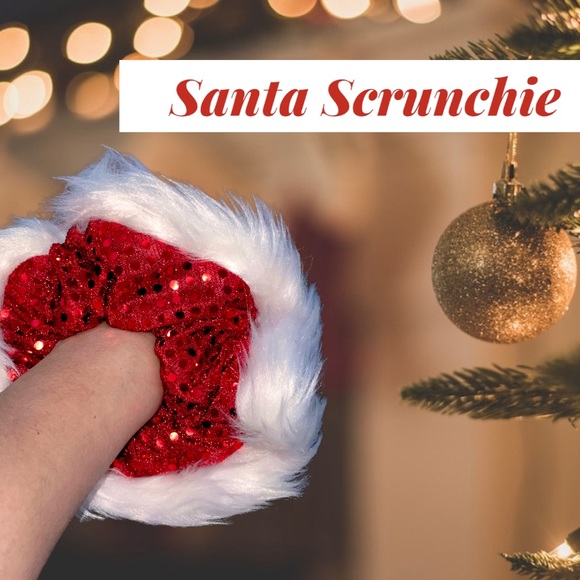 Santa Fur Sequence Scrunchie, Hair Accessory |Handmade Gift, Hair Tie, Stocking - Picture 6 of 13
